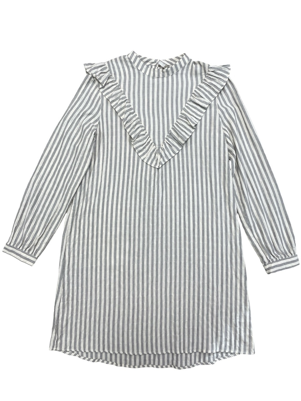 Rylee + Cru Dress Striped Ruffle Yoke Shift Light Gray White Size Large - Picture 5 of 14